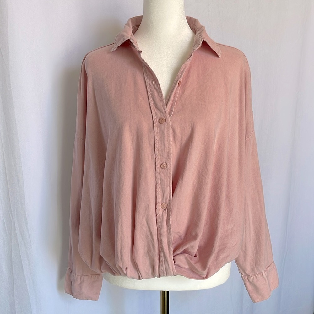 YFB Young Fabulous & Broke Revolve Tourist Top Size S Linen Blend Pink Twist EUC